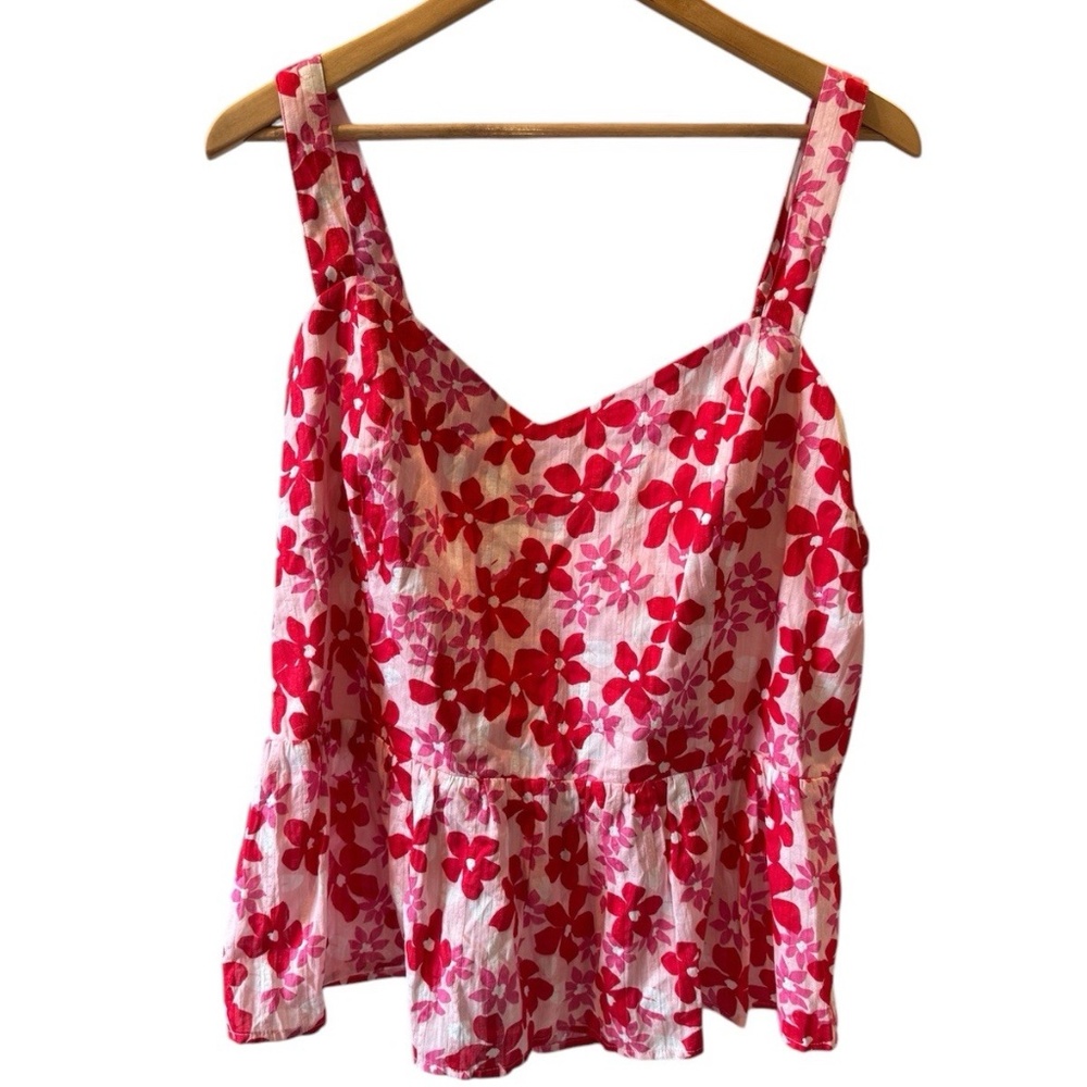 NWT‎ Draper James Women's Tank Top Size 22 Red Pink Floral Open Back Ruffle Boho